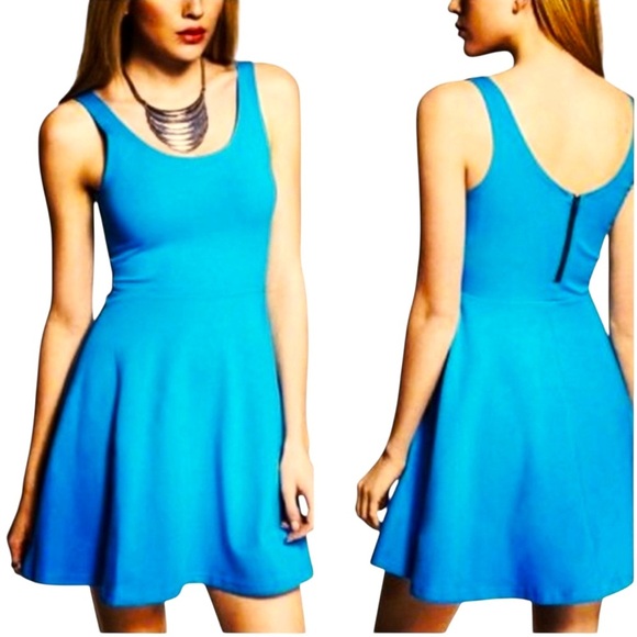 🌹EXPRESS TEAL SKATER MINI DRESS - Picture 1 of 8